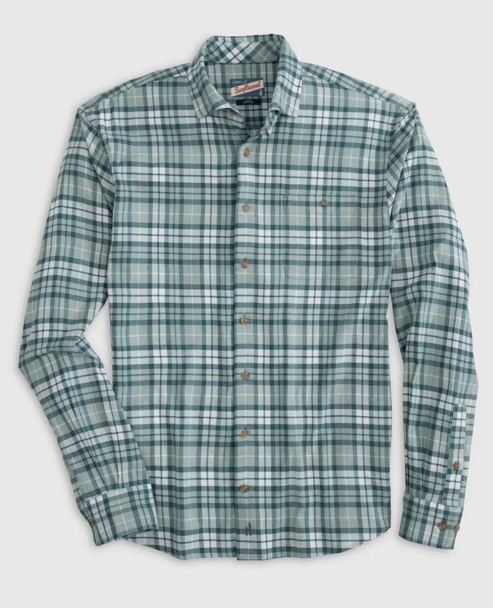 JOHNNIE-O Men's Hurst Lightweight Surfflannel Plaid Buttondown Shirt Evergreen